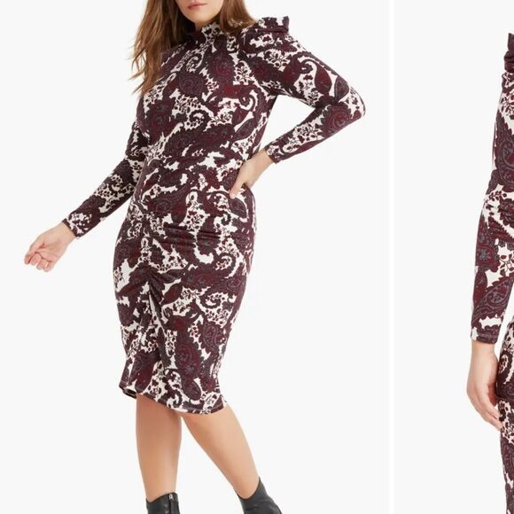 ELOQUII Paisley Long Sleeve Stretch Jersey Dress Size 18 - Picture 2 of 16